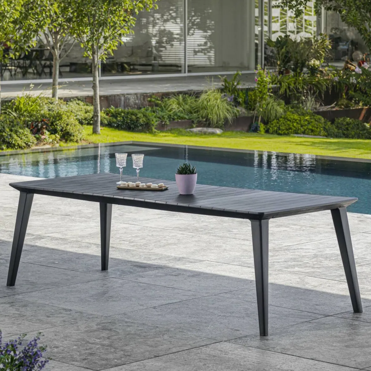 Tavoli Da Esterno > Dmora Tavolo da esterno Camrose, 235x98 h74 cm, Antracite Nero Antracite