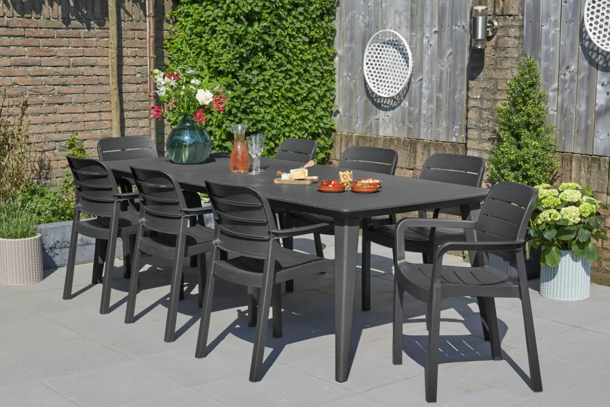 Tavoli Da Esterno > Dmora Tavolo da esterno Camrose, 235x98 h74 cm, Antracite Nero Antracite
