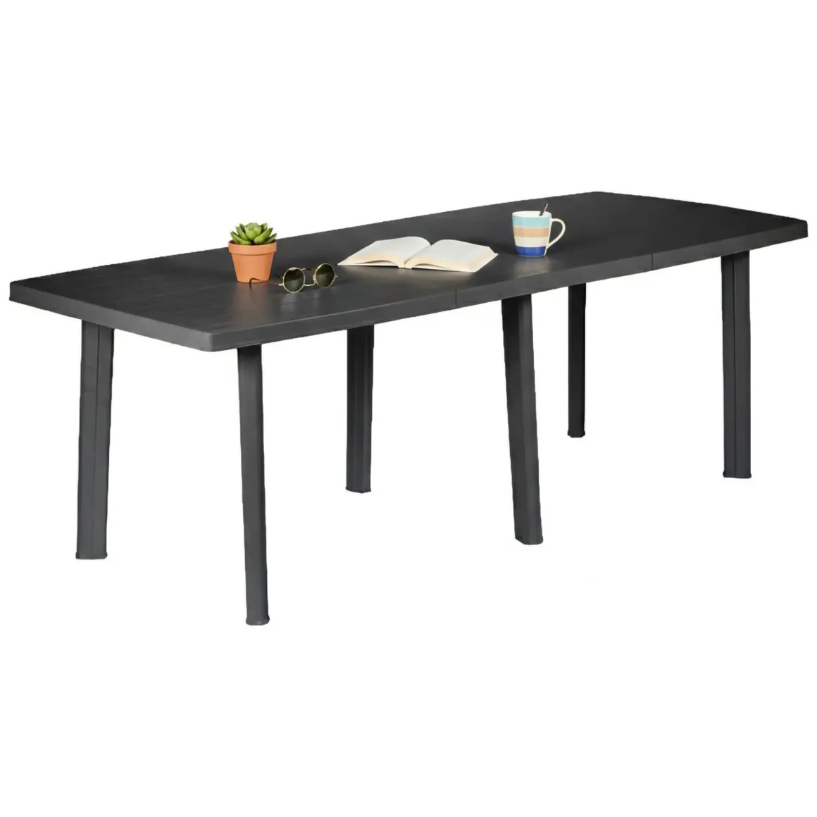 Tavolo da Esterno Nero Antracite 10 Posti Meccanismo Estensione Allunga Centrale 216x90x72h cm, Allungabile Made in Italy - Crossley