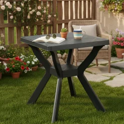 Tavoli Da Esterno > Dmora Tavolo da Esterno 4 Posti Lunghezza Massima 75 cm 75x75x72h cm, Finitura Effetto Liscio Made in Italy - Smithport Nero Antracite