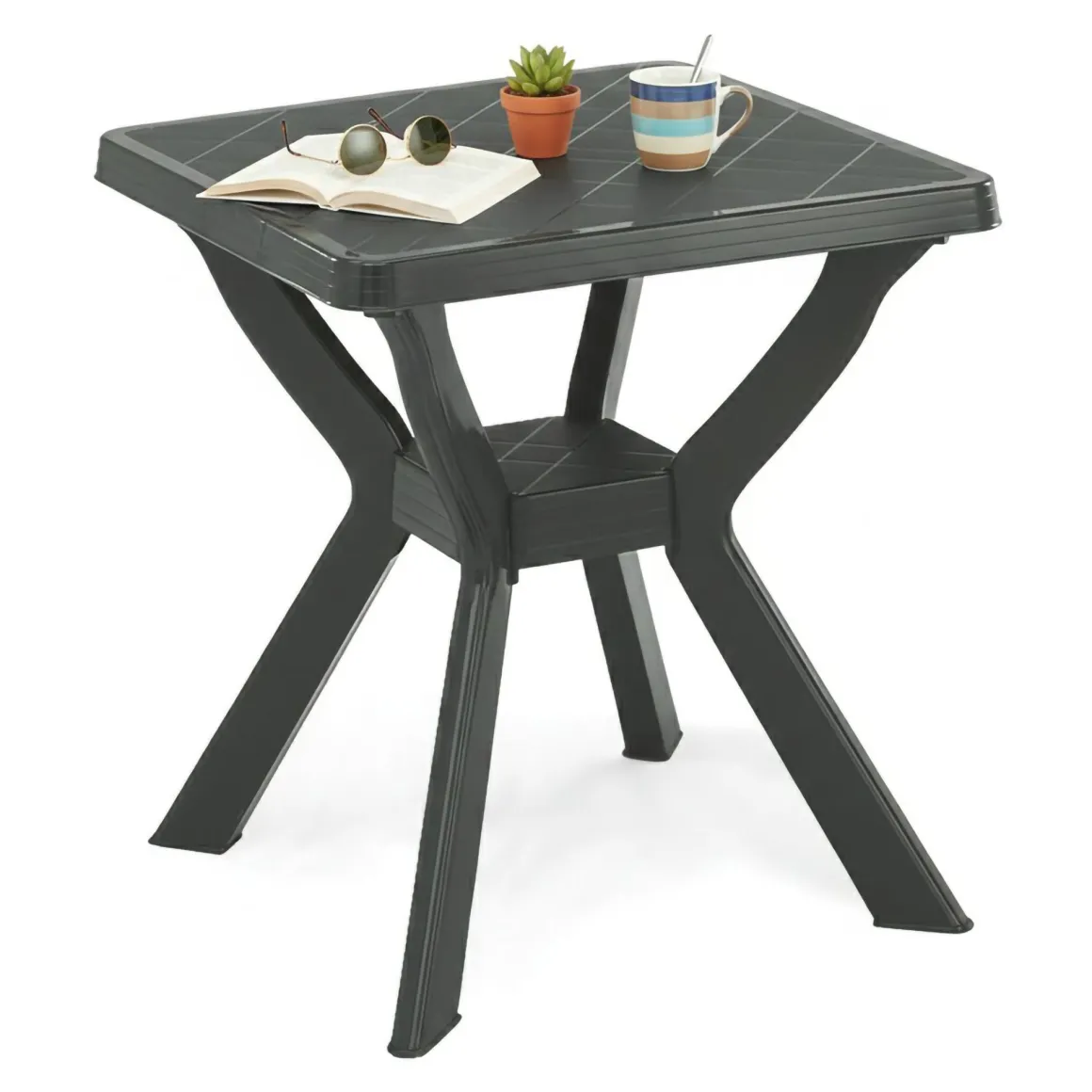 Tavolo da Esterno Nero Antracite 4 Posti Lunghezza Massima 70 cm 70x70x72h cm, Finitura Effetto Quadrettato Made in Italy - Straven