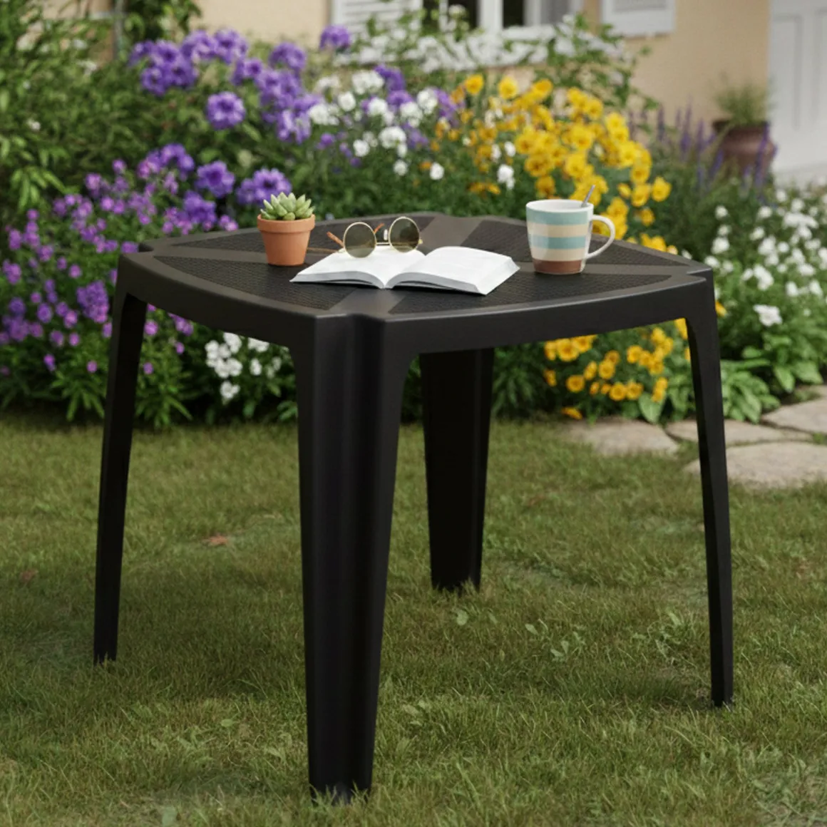 Tavoli Da Esterno > Dmora Tavolo da Esterno 4 Posti Lunghezza Massima 78 cm 78x65x72h cm, Finitura Effetto Rattan Made in Italy - Cobbtown Nero Antracite