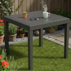 Tavoli Da Esterno > Dmora Tavolo da Esterno 4 Posti Lunghezza Massima 79 cm 79x79x72h cm, Finitura Effetto Liscio Made in Italy - Normandy Nero Antracite