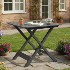 Tavolo da Esterno Nero Antracite 4 Posti Pieghevole 79x72x70h cm, Tavolo Tavolo Pieghevole Rettangolare Made in Italy - Ruthton