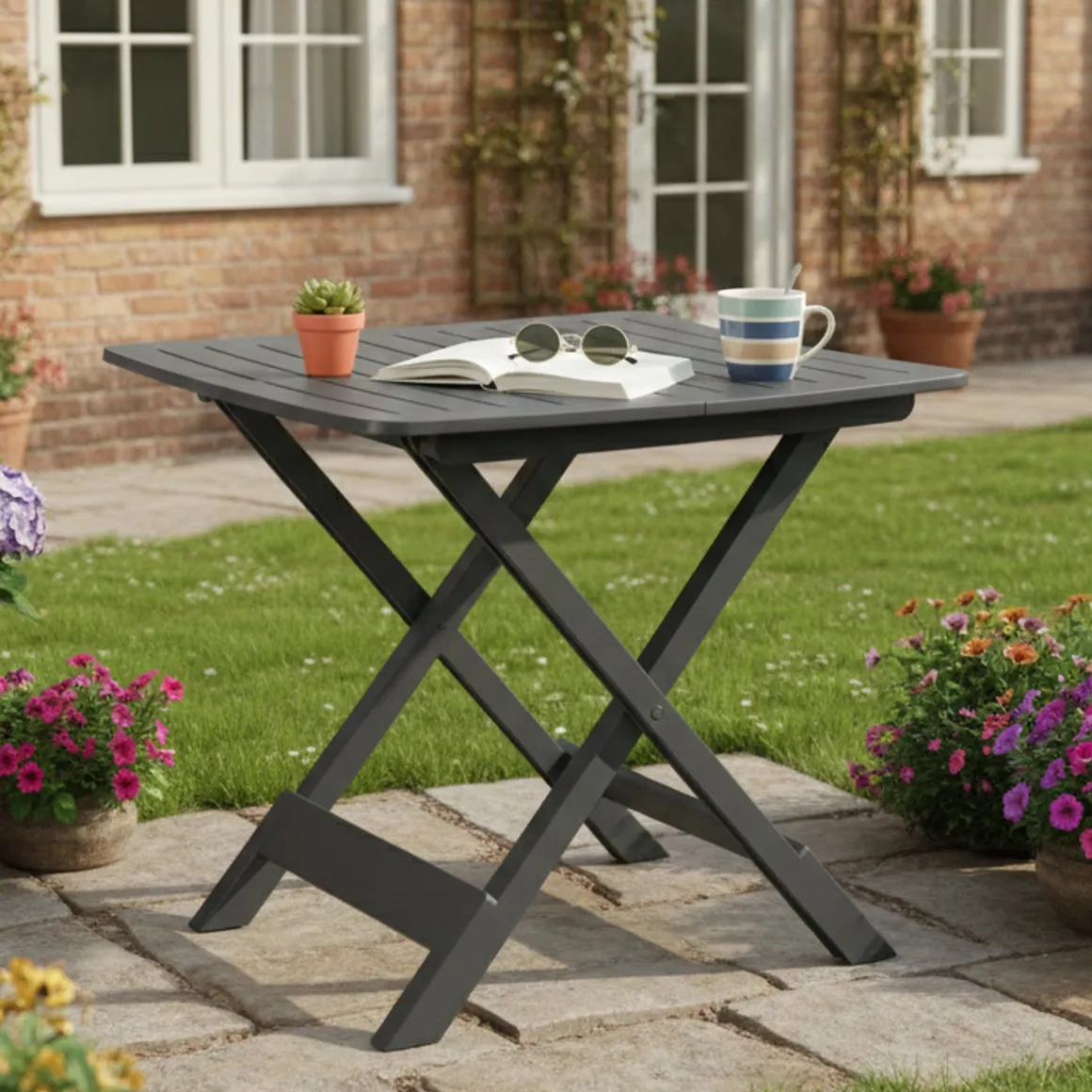 Tavolo da Esterno Nero Antracite 4 Posti Pieghevole 79x72x70h cm, Tavolo Tavolo Pieghevole Rettangolare Made in Italy - Ruthton