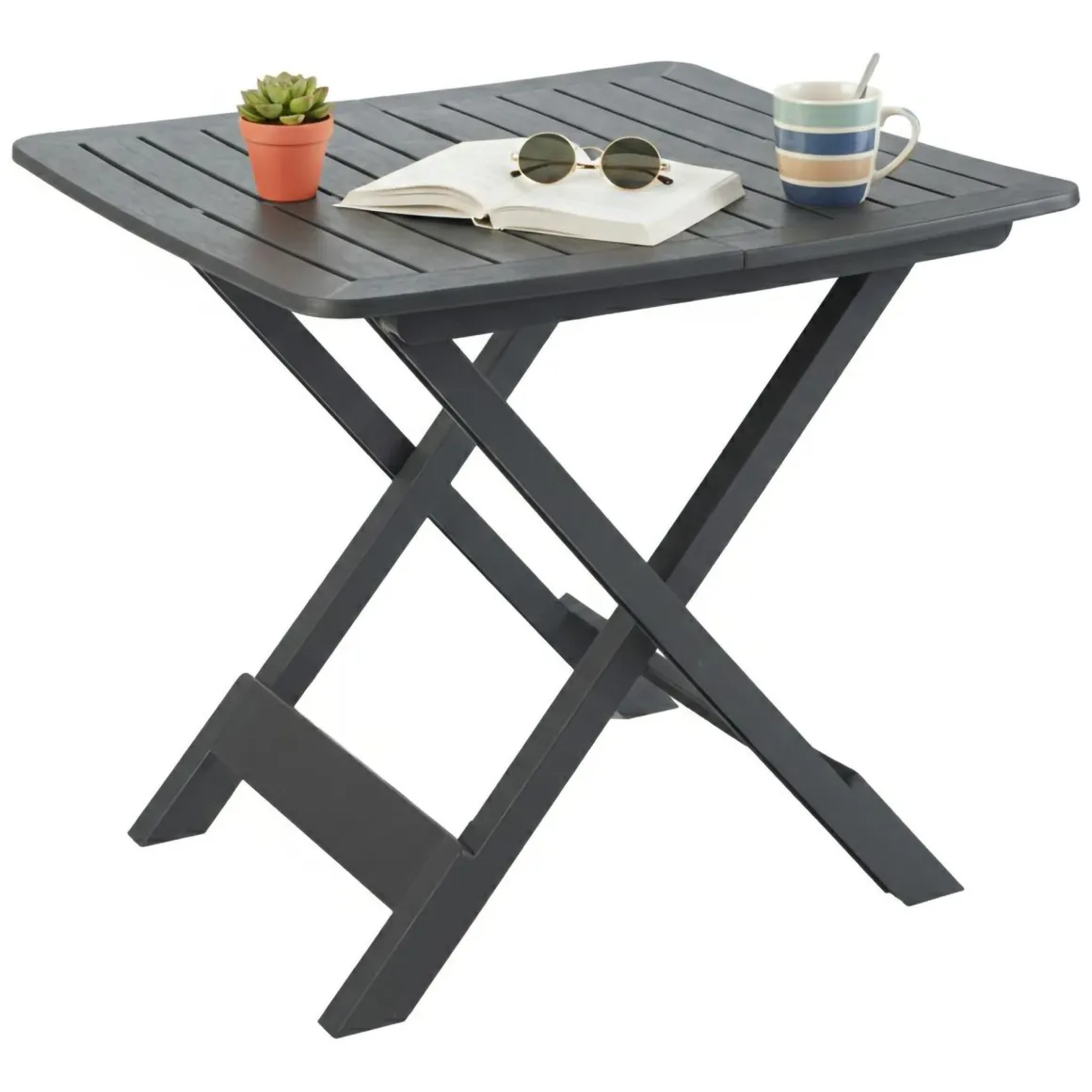Tavolo da Esterno Nero Antracite 4 Posti Pieghevole 79x72x70h cm, Tavolo Tavolo Pieghevole Rettangolare Made in Italy - Ruthton