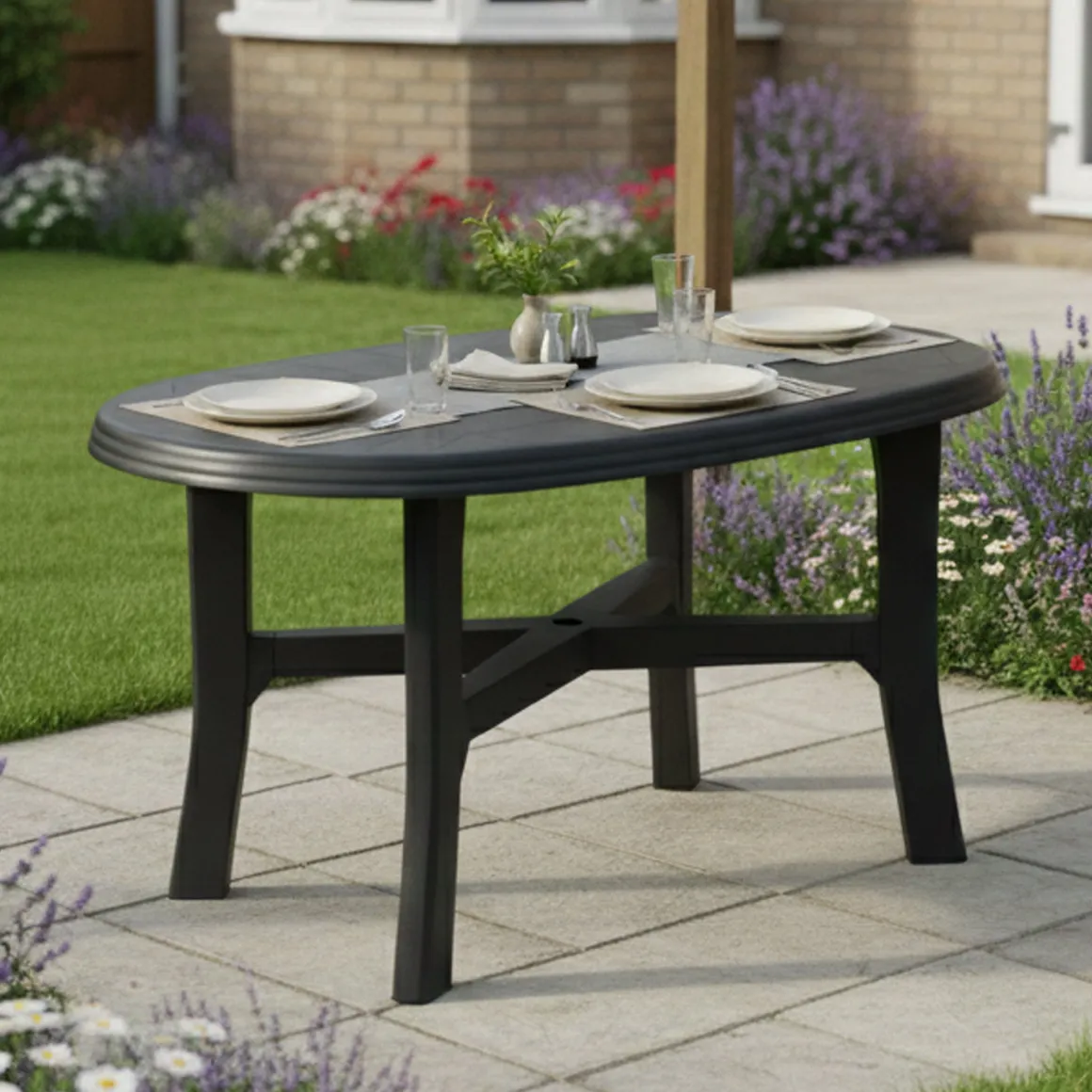 Tavolo da Esterno Nero Antracite 6 Posti Lunghezza Massima 137 cm 137x88x72h cm, Finitura Effetto Quadrettato Made in Italy - Roxton