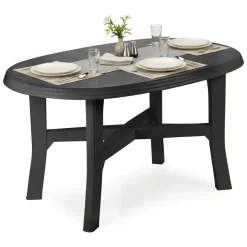Tavolo da Esterno Nero Antracite 6 Posti Lunghezza Massima 137 cm 137x88x72h cm, Finitura Effetto Quadrettato Made in Italy - Roxton