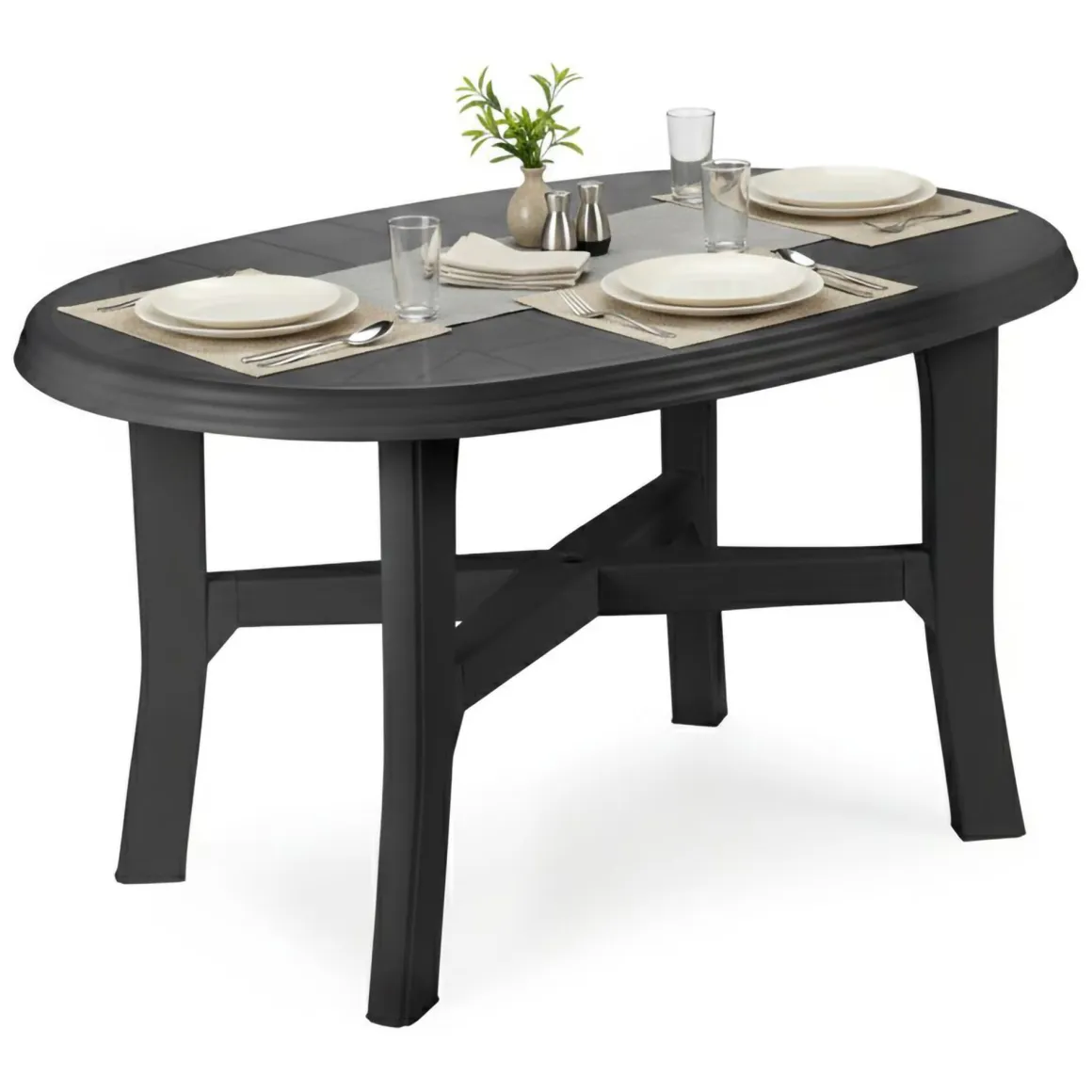 Tavolo da Esterno Nero Antracite 6 Posti Lunghezza Massima 137 cm 137x88x72h cm, Finitura Effetto Quadrettato Made in Italy - Roxton