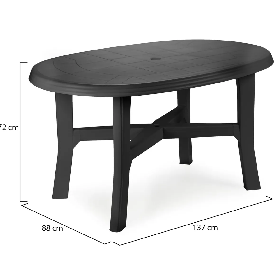 Tavolo da Esterno Nero Antracite 6 Posti Lunghezza Massima 137 cm 137x88x72h cm, Finitura Effetto Quadrettato Made in Italy - Roxton