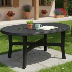 Tavolo da Esterno Nero Antracite 6 Posti Lunghezza Massima 165 cm 165x110x72h cm, Finitura Effetto Liscio Made in Italy - Simmsville