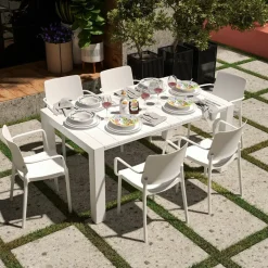 Tavoli Da Esterno > Dmora Tavolo da esterno 10 posti 160x98cm - Magelang Bianco