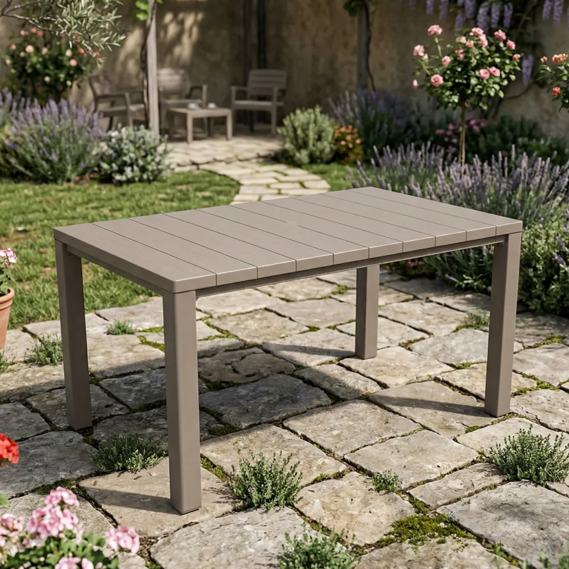 Tavolo da esterno 6 posti 147x90cm tortora - Listowel