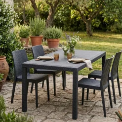 Tavoli Da Esterno|Outdoor > Dmora Tavolo da esterno resistente 10 posti 150x90cm antracite - Ariana Nero Antracite