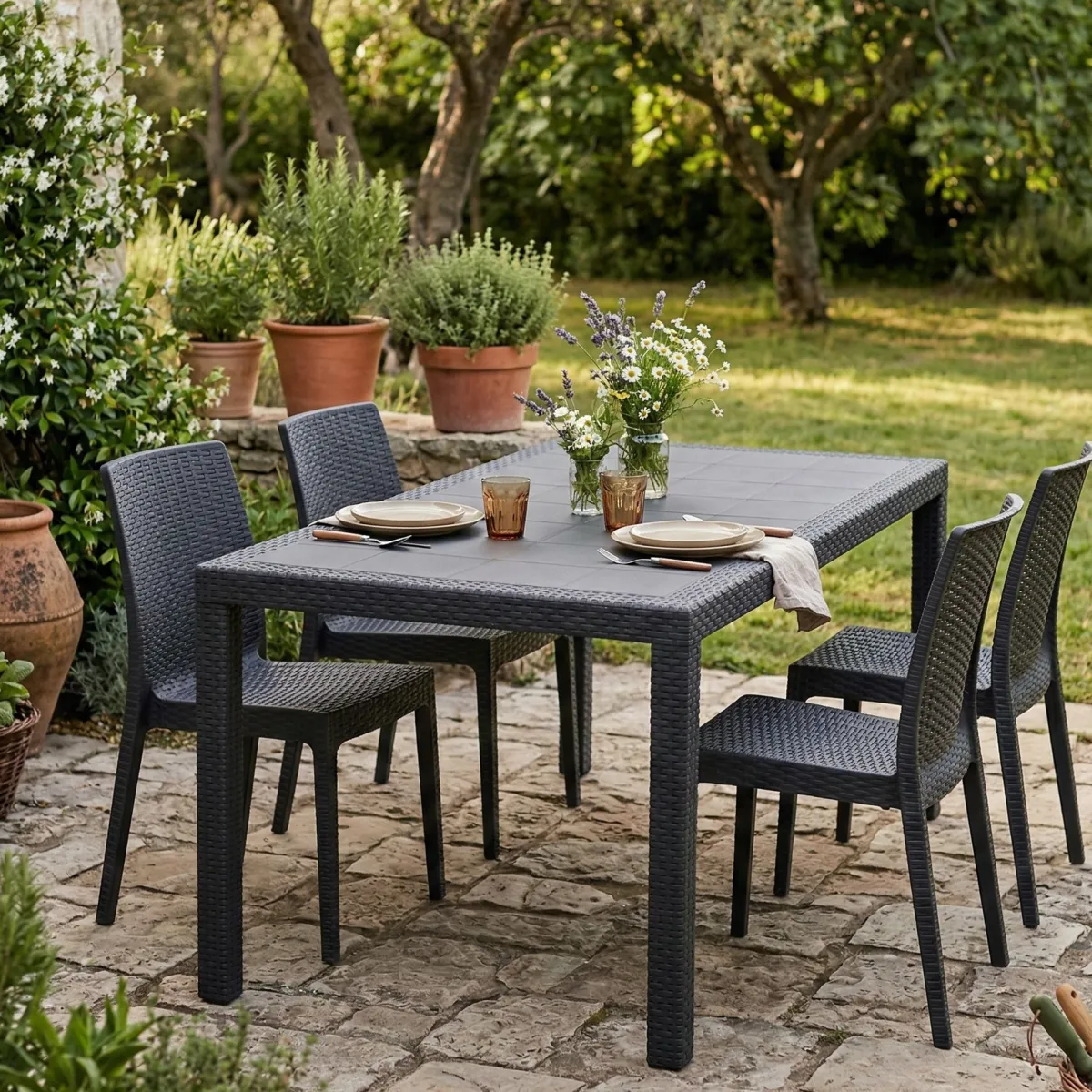 Tavoli Da Esterno|Outdoor > Dmora Tavolo da esterno resistente 10 posti 150x90cm antracite - Ariana Nero Antracite