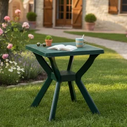 Tavolo da Esterno Verde 4 Posti Tavolo Tavolo Fisso Quadrato 70x70x72h cm, Lunghezza Massima 70 cm Made in Italy - Straven