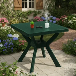 Tavolo da Esterno Verde 4 Posti Tavolo Tavolo Fisso Quadrato 79x79x72h cm, Lunghezza Massima 79 cm Made in Italy - Normandy