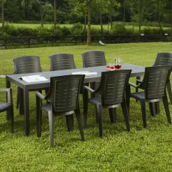 Tavolo da giardino allungabile 8-10 posti 150/220x90cm effetto doghe antracite - Arabesch