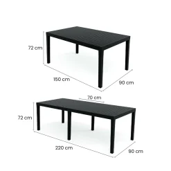 Tavolo da giardino allungabile 8-10 posti 150/220x90cm effetto doghe antracite - Arabesch
