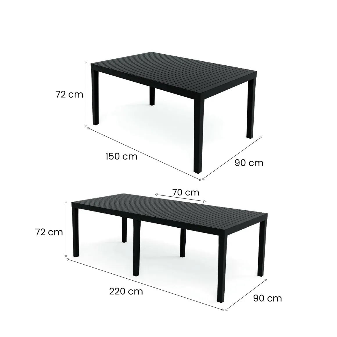 Tavolo da giardino allungabile 8-10 posti 150/220x90cm effetto doghe antracite - Arabesch