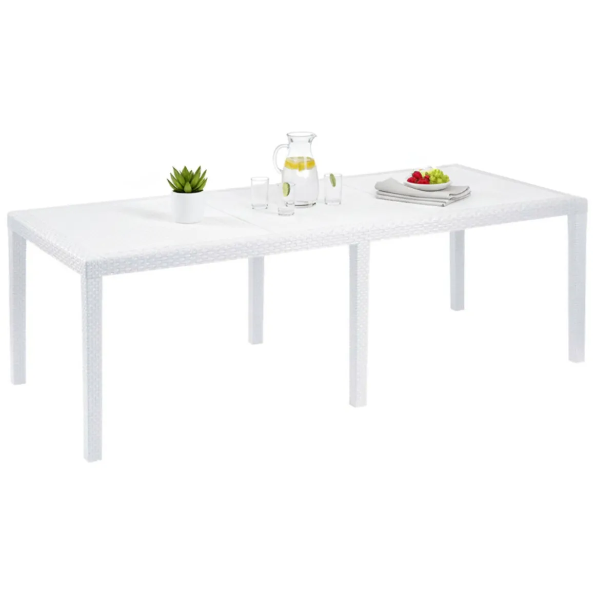 Tavolo da giardino allungabile 8-10 posti 150/220x90cm effetto rattan bianco - Abbaviva