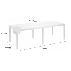 Tavolo da giardino allungabile 8-10 posti 150/220x90cm effetto rattan bianco - Abbaviva