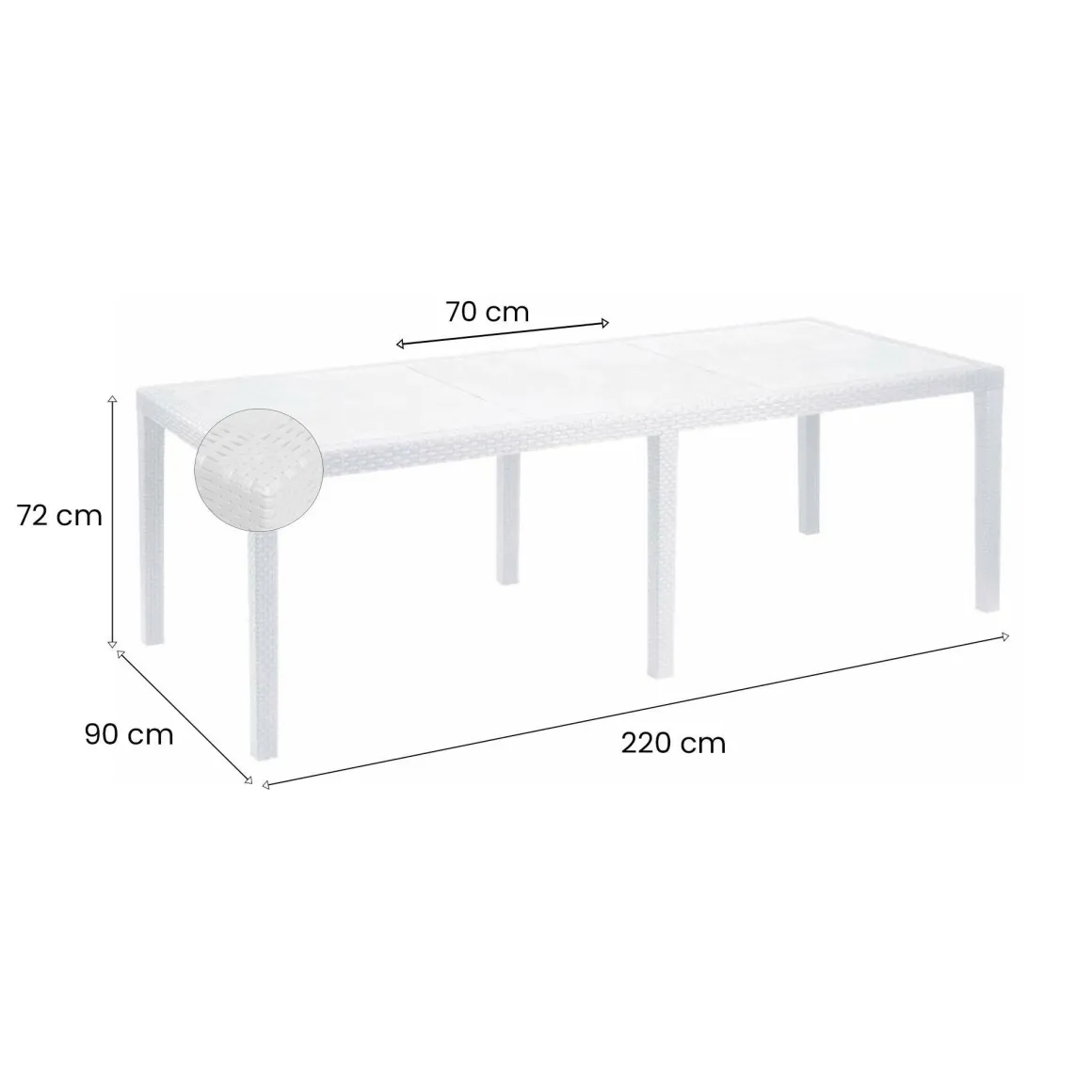 Tavolo da giardino allungabile 8-10 posti 150/220x90cm effetto rattan bianco - Abbaviva