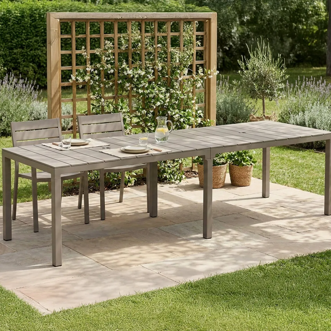 Tavolo da giardino allungabile 8-12 posti 146/292x86cm tortora - Campana