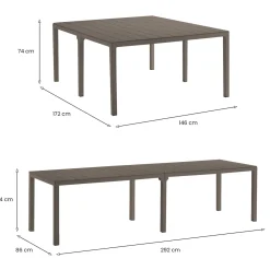 Tavolo da giardino allungabile 8-12 posti 146/292x86cm tortora - Campana