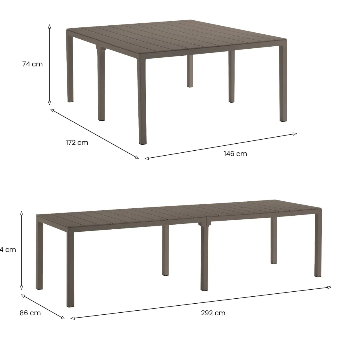 Tavolo da giardino allungabile 8-12 posti 146/292x86cm tortora - Campana