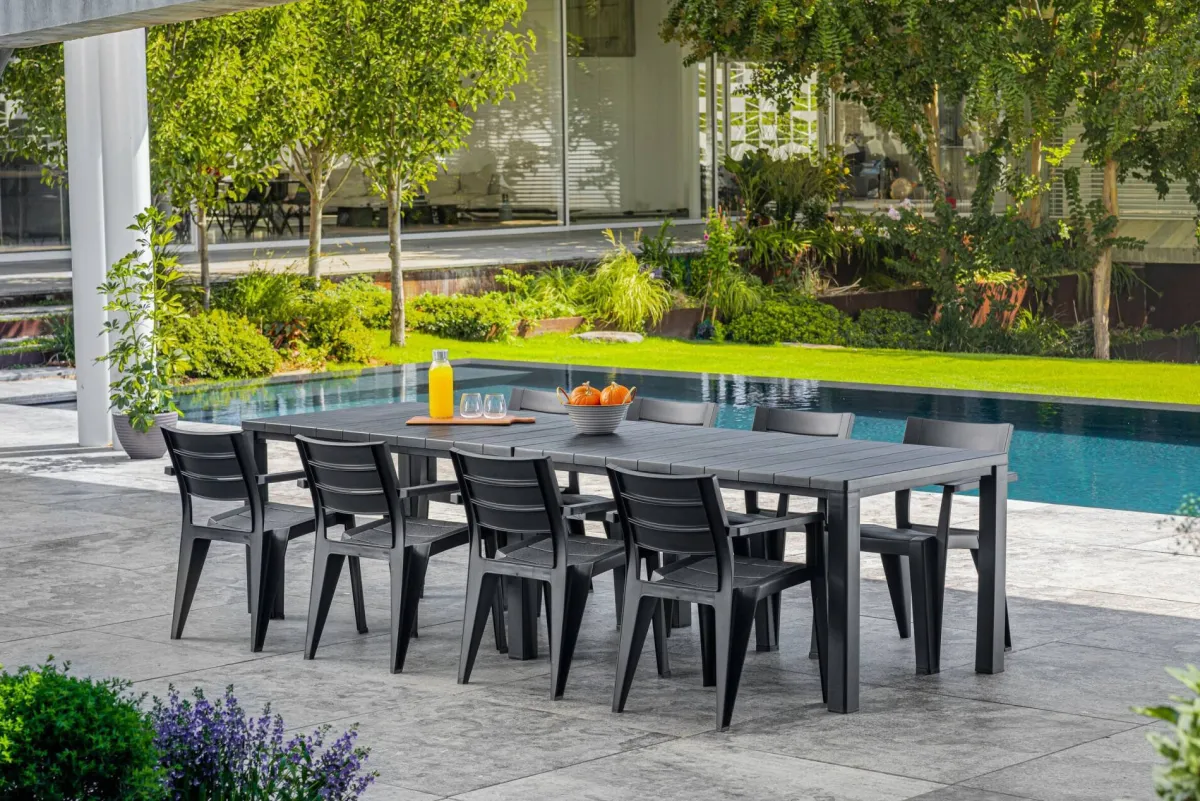 Tavoli Da Esterno > Dmora Tavolo da giardino allungabile 8-12 posti 147/294x90cm antracite - Brossard Nero Antracite