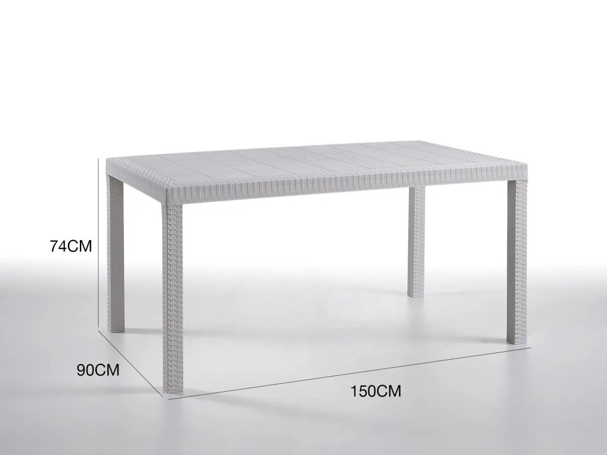Tavoli Da Esterno|Outdoor > Dmora Tavolo da giardino effetto rattan 10 posti 150x90cm - Adila Bianco