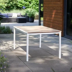 Tavoli Da Esterno > Dmora Tavolo da giardino 6 posti 159x95cm rovere e bianco - Sarnia Bianco, Marrone Rovere