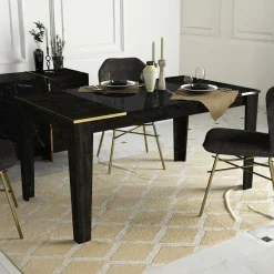 Tavolo elegante rettangolare 8 posti nero e oro 145x85cm - Asciano