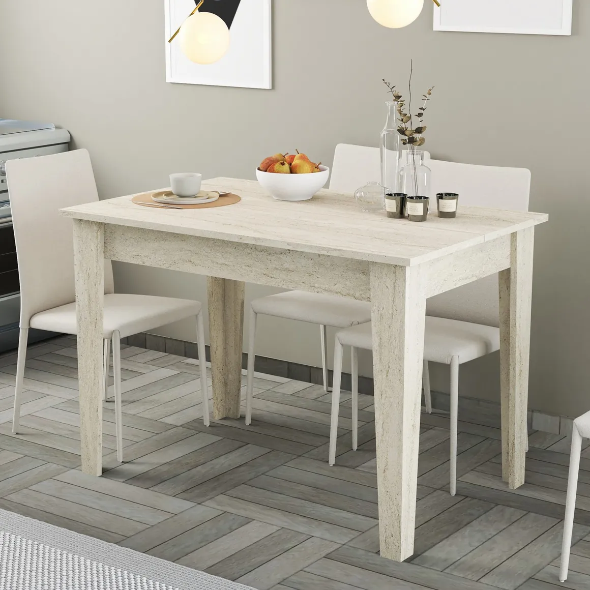 Tavolo Fisso Beige Marmo 6 Posti Forma Rettangolare 110x72x75h cm, Peso Supportato 120 kg - Zane