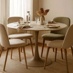 Tavolo Fisso Bianco Crema 4 Posti Forma Rotondo 120x120x86h cm, Sfumatura Colore Struttura Crema - Ceduna
