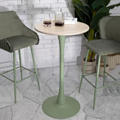 Tavoli Fissi > Dmora Tavolo Fisso Bianco Crema Verde 2 Posti Forma Rotondo 60x60x106h cm, Sfumatura Colore Struttura Crema - Leh Verde, Bianco Crema