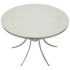 Tavoli Fissi > Dmora Tavolo Fisso Bianco Marmo Argento 2 Posti Piano Effetto Marmo 100x100x77h cm, Forma Rotondo - Otmar Argento, Bianco Marmo