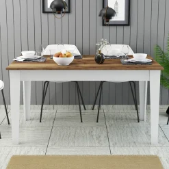 Tavoli Fissi > Dmora Tavolo Fisso Bianco Marrone Noce 6 Posti Forma Rettangolare 145x88x75h cm, Peso Supportato 120 kg - Sicura Marrone, Bianco Noce