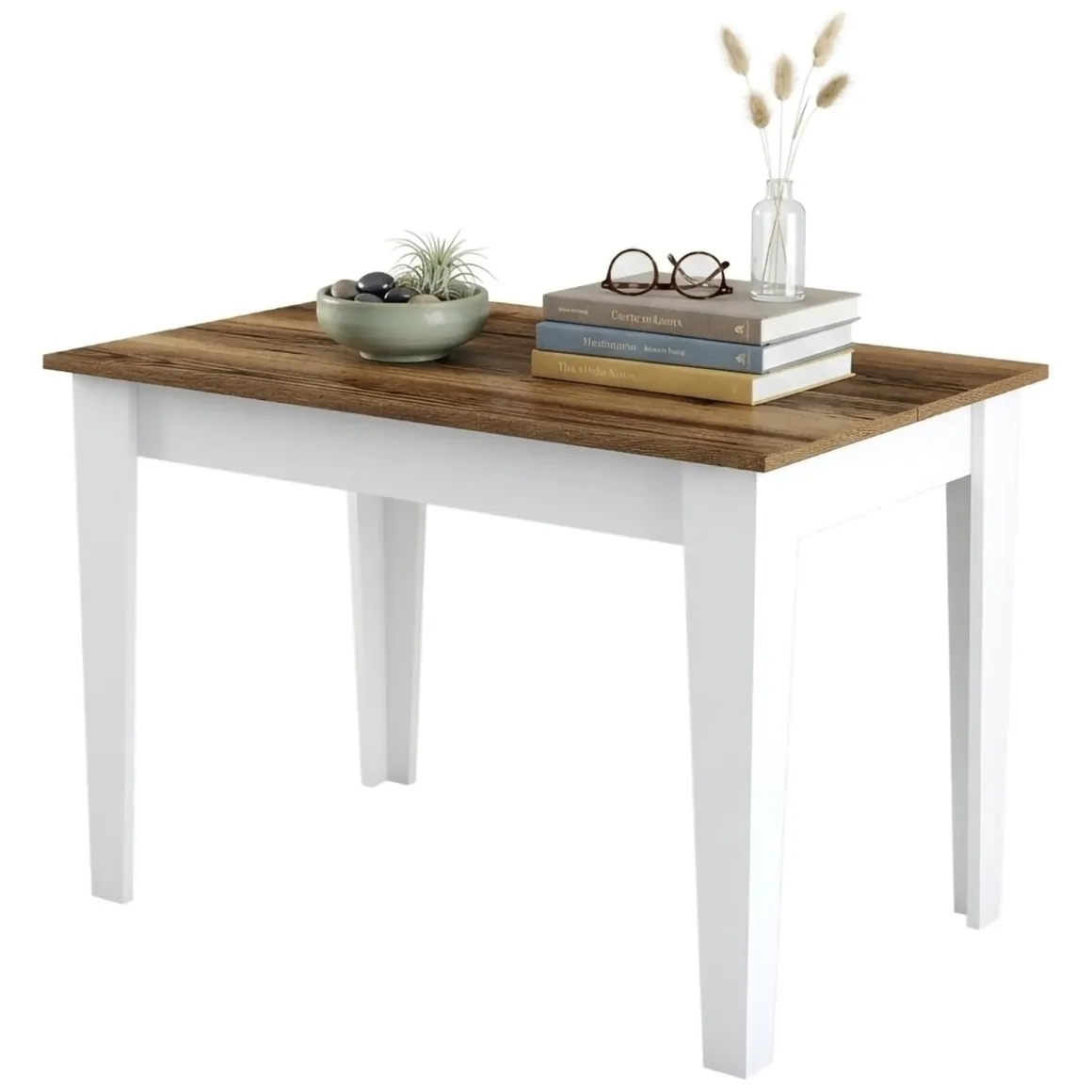Tavolo Fisso Bianco Marrone 6 Posti Forma Rettangolare 110x72x75h cm, Peso Supportato 120 kg - Zane