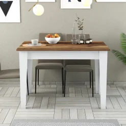 Tavolo Fisso Bianco Marrone 6 Posti Forma Rettangolare 110x72x75h cm, Peso Supportato 120 kg - Zane