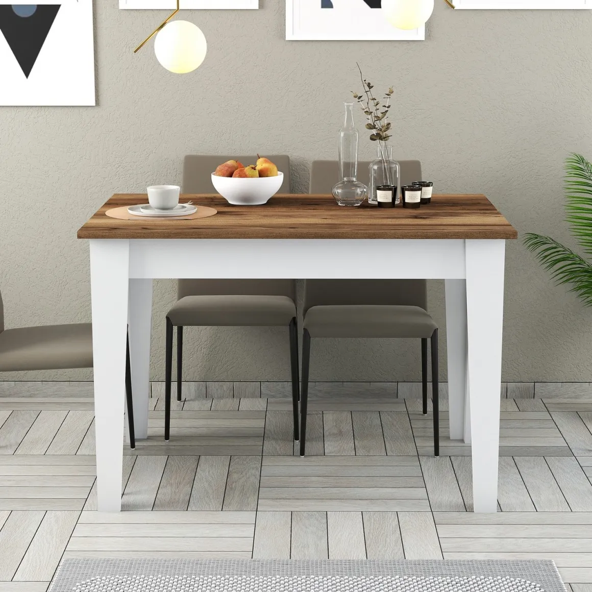 Tavolo Fisso Bianco Marrone 6 Posti Forma Rettangolare 110x72x75h cm, Peso Supportato 120 kg - Zane