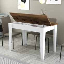 Tavolo Fisso Bianco Marrone 6 Posti Forma Rettangolare 110x72x75h cm, Peso Supportato 120 kg - Zane