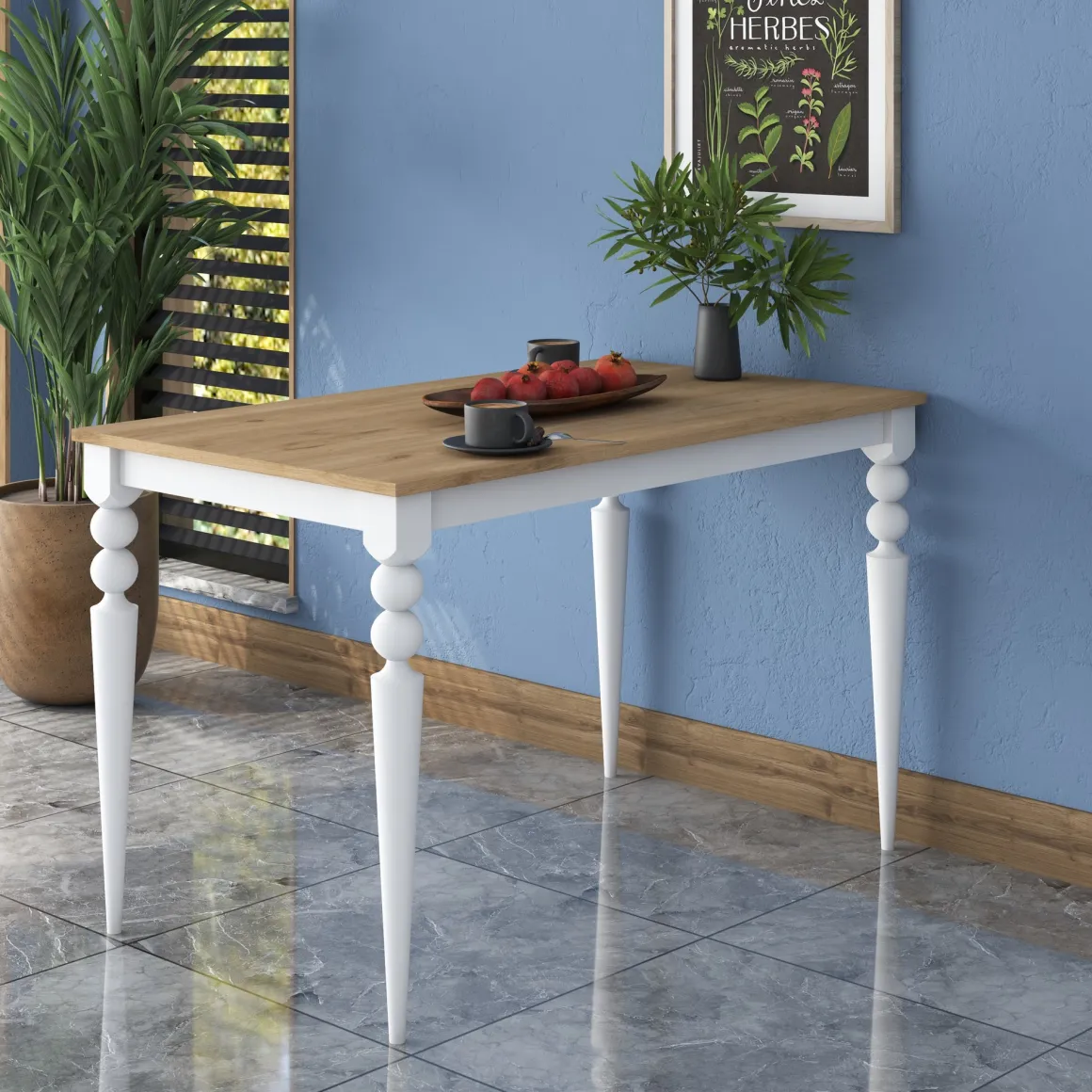Tavolo Fisso Bianco Marrone Rovere 6 Posti Forma Rettangolare 120x70x74h cm, Peso Supportato 120 kg - Cingoli