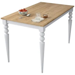 Tavolo Fisso Bianco Marrone Rovere 6 Posti Forma Rettangolare 120x70x74h cm, Peso Supportato 120 kg - Cingoli