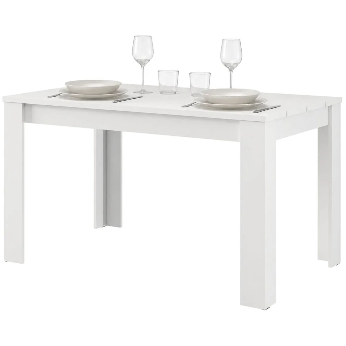 Tavolo Fisso Bianco Opaco 6 Posti Ripiano Effetto Dogato 135x80x76h cm, Forma Rettangolare - Sort