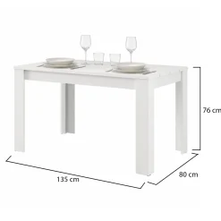 Tavolo Fisso Bianco Opaco 6 Posti Ripiano Effetto Dogato 135x80x76h cm, Forma Rettangolare - Sort