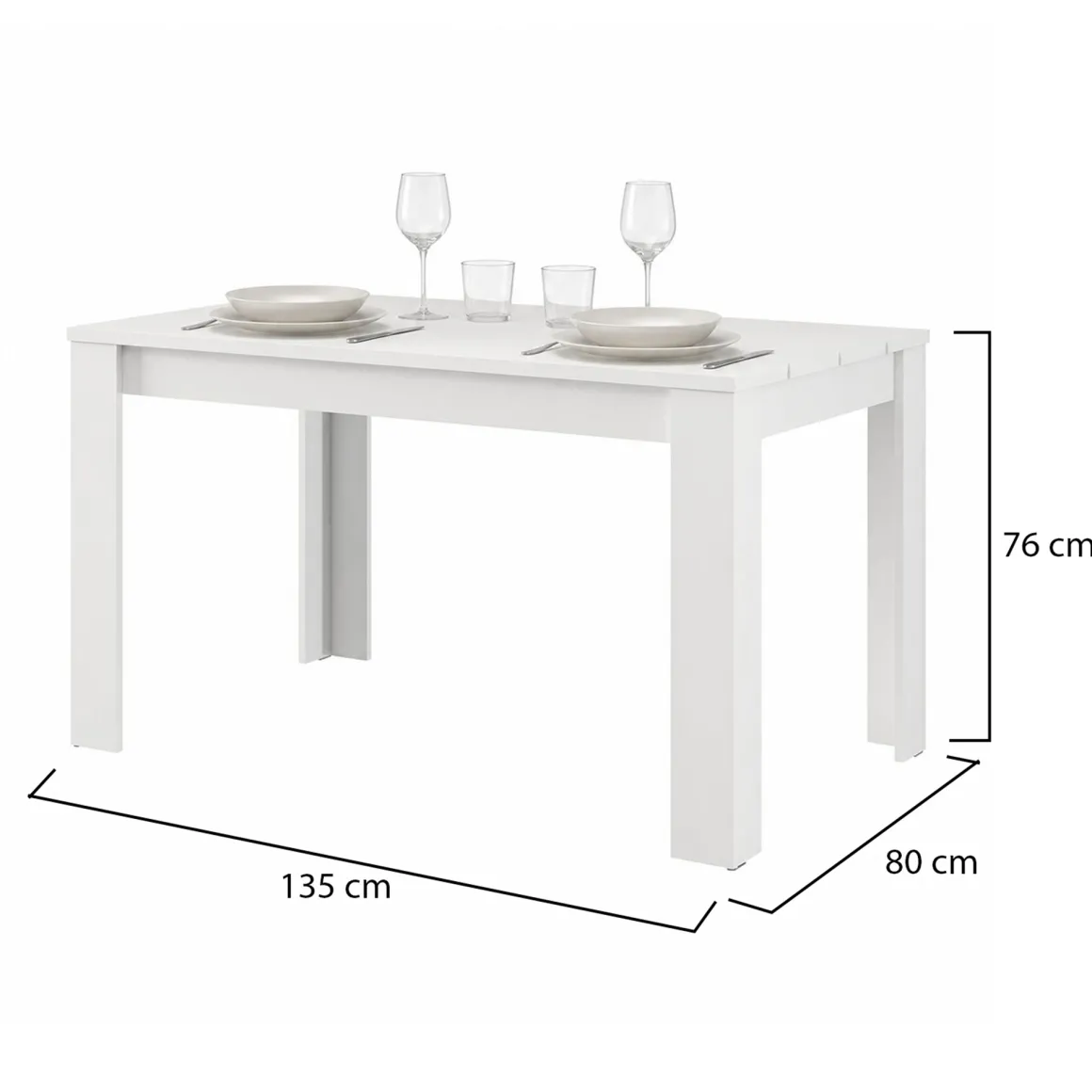 Tavolo Fisso Bianco Opaco 6 Posti Ripiano Effetto Dogato 135x80x76h cm, Forma Rettangolare - Sort