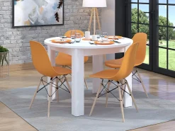Tavolo Fisso Bianco 4 Posti Forma Rotondo 106.5x106.5x76.5h cm, Materiale Piano in Legno Nobilitato - Gorlago