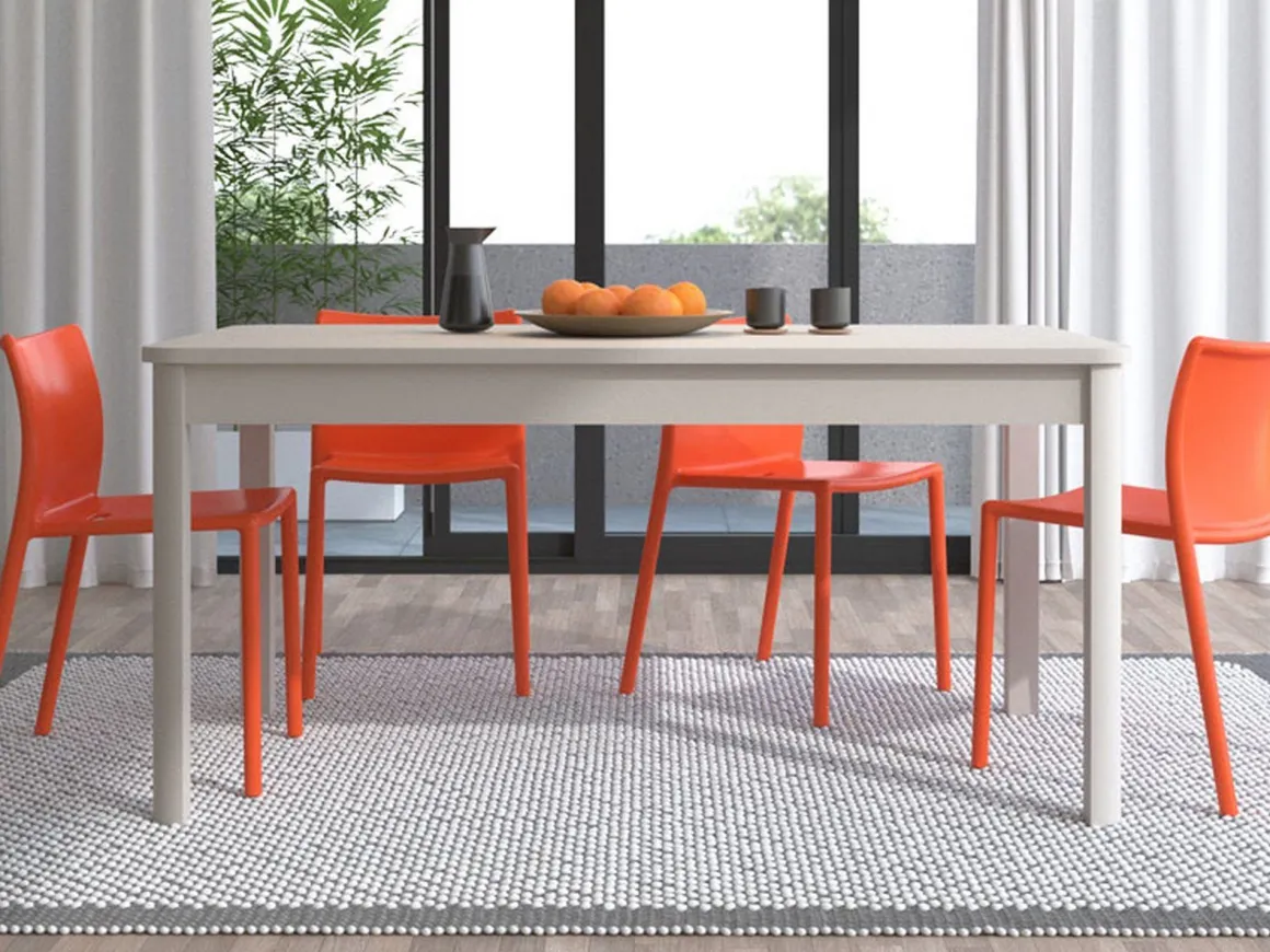 Tavolo Fisso Bianco 6 Posti Forma Rettangolare 160x90.5x76.5h cm, Materiale Piano in Legno Nobilitato - Tonara